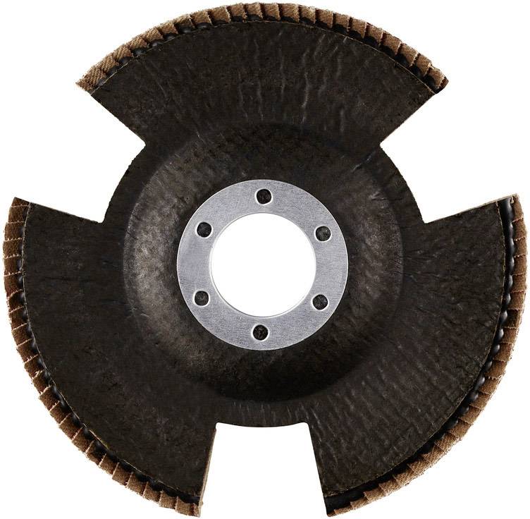 Disque de meulage en métal avec des cercles concentriques, quatre sections segmentées et un trou central de fixation.