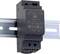 Alimentation à découpage sur rail DIN avec boîtier noir, numéro de modèle 'DDR-30L-24', Entrée 18-75VDC, Sortie 24V/1,25A.