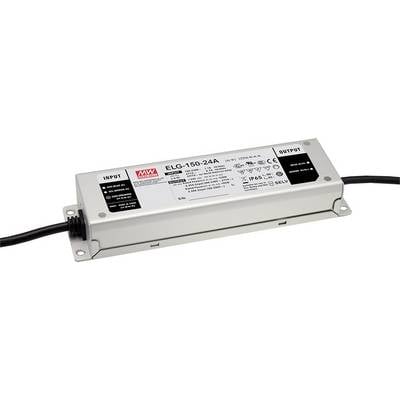 Appareil d'alimentation électrique rectangulaire avec câble d'entrée noir à gauche et câble de sortie noir à droite ; informations de marque et de puissance en haut.