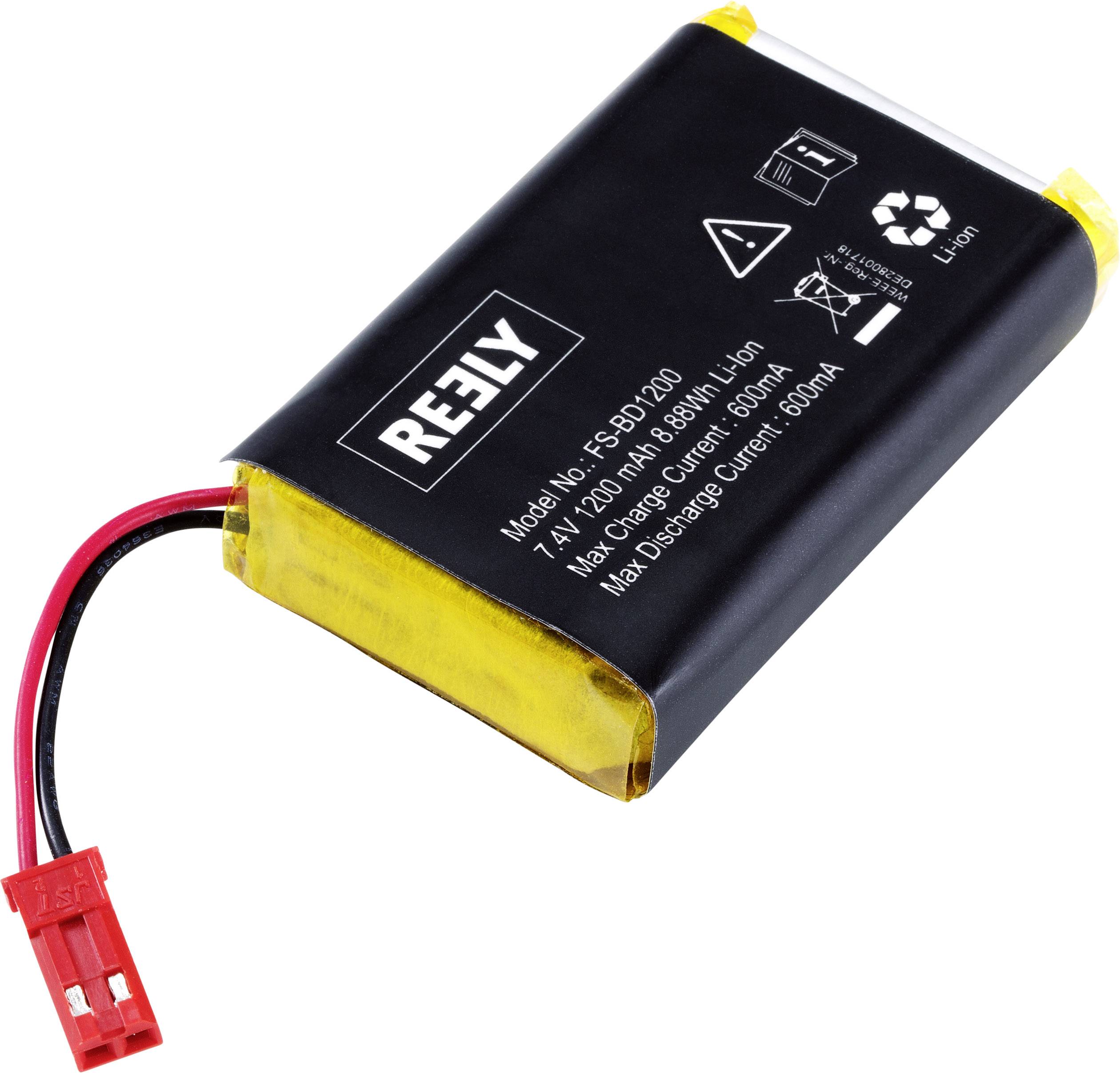 Batterie lithium-ion Reely avec câbles de connexion rouges ; capacité 600 mAh, tension 7,4 V, numéro de modèle YSF060200.
