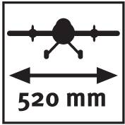 Un symbole représente un drone avec une double flèche en dessous. Le texte '520 mm' indique la largeur ou l'envergure.
