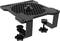 Refroidisseur pour ordinateur portable en plastique noir avec grille de ventilation en nid d'abeille, équipé de deux pinces ajustables pour la fixation sur une table.