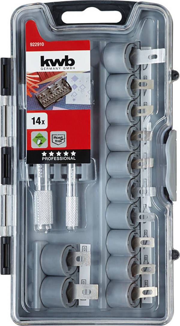 Coffret de couronnes de forage 14 pièces dans un étui en plastique transparent ; adapté à différents matériaux ; avec adaptateur inclus.