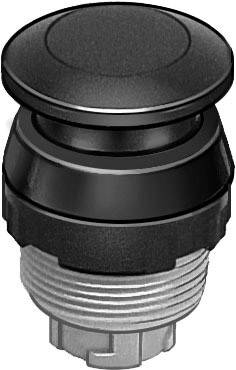 Un bouton-poussoir noir utilisé dans les appareils électroniques ou les systèmes de commutation, présentant un profil rond et surélevé.