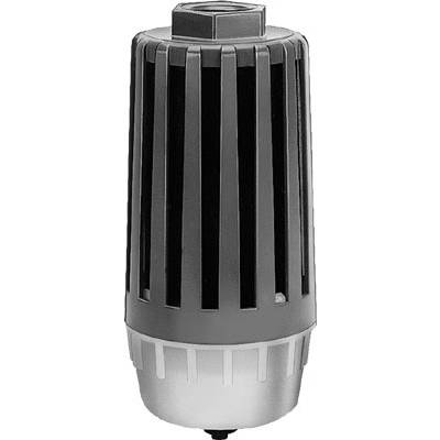 Un thermostat de radiateur conique noir et argenté sans identification de marque visible.