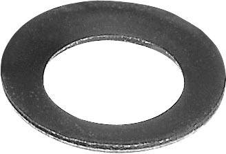 Une rondelle plate et noire en métal, utilisée à des fins de fixation.