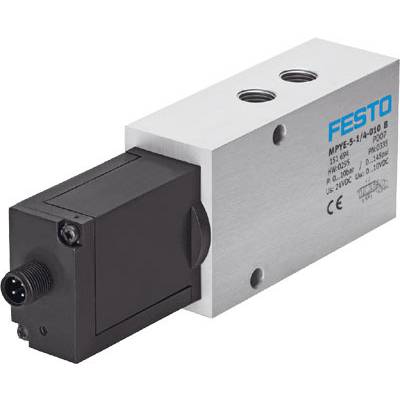 Vanne électrique de marque Festo avec boîtier rectangulaire et raccordement par connecteur. Adaptée aux applications de commande précises.