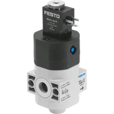 Vanne de FESTO avec partie supérieure noire et partie inférieure grise, montrant les connexions électriques en haut, utilisée pour contrôler les flux d'air.