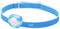 Lampe frontale bleue avec bandeau élastique et support en plastique réglable. Adaptée pour un éclairage mains libres lors de sports ou d'activités de plein air.