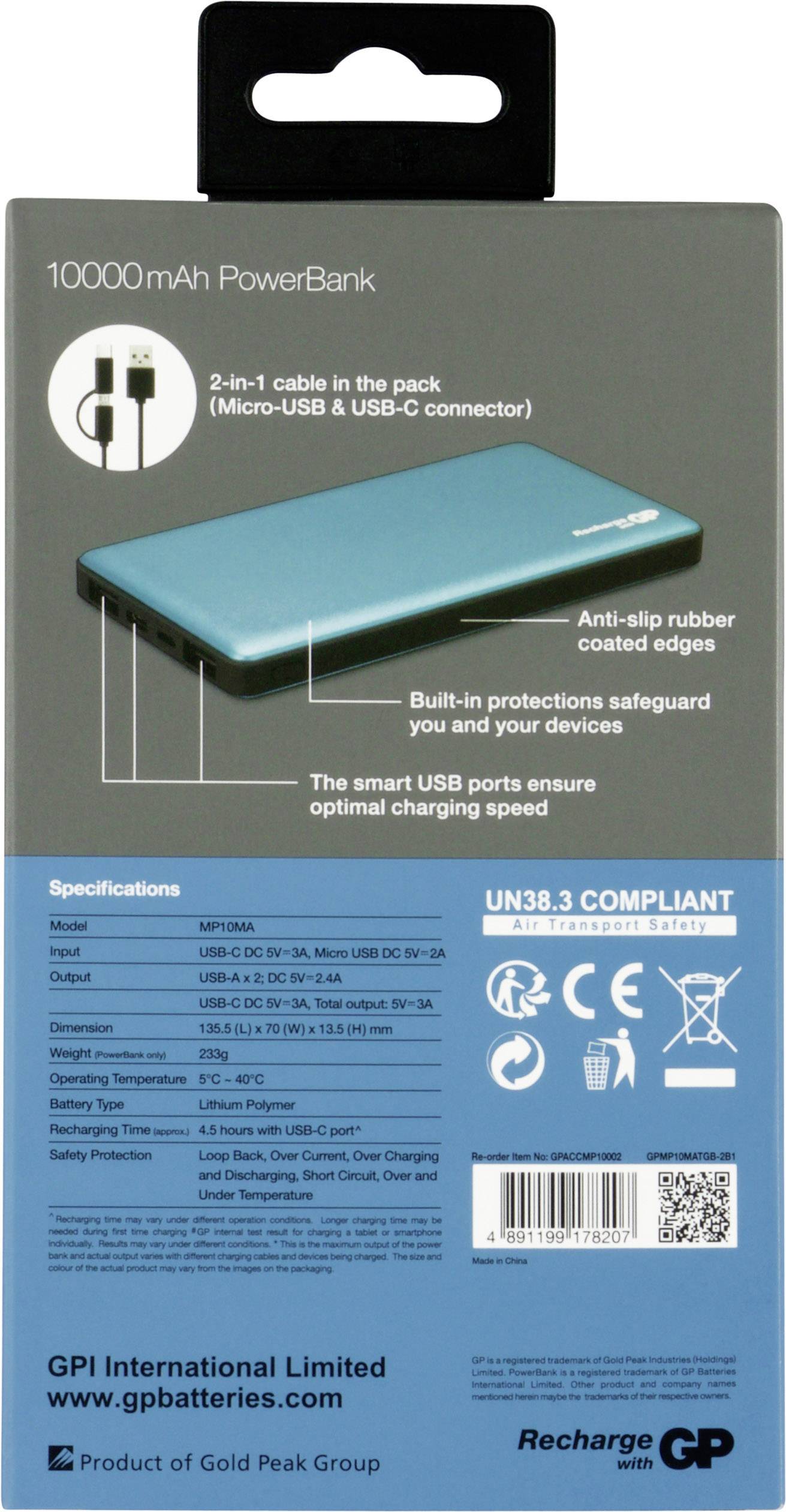 GP MP10MA Powerbank (batterie supplémentaire) 10000 mAh Li-Ion bleu-12