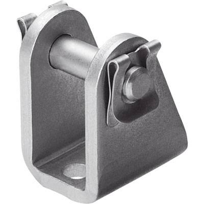 Équerre de fixation métallique avec goupille cylindrique et trou de fixation, adaptée au montage de meubles ou à des constructions diverses.