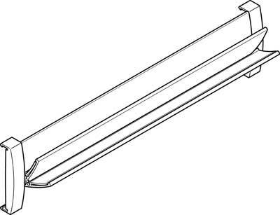 Dessin au trait d'une suspension allongée à deux sources lumineuses. La lampe est reliée par des supports à chacune de ses extrémités.