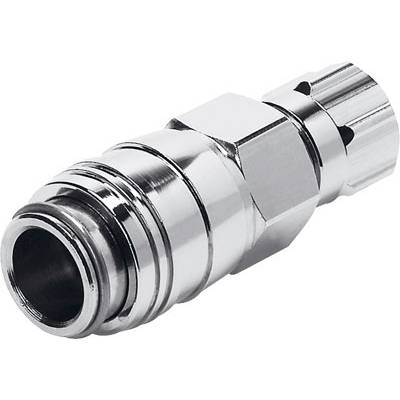 Adaptateur argenté et métallique avec plusieurs sections hexagonales et circulaires, probablement destiné à des fins techniques.