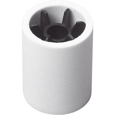 Un objet cylindrique blanc avec un insert noir en forme d'étoile au centre, probablement une pièce technique ou mécanique.