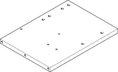 Dessin technique rectangulaire d'une plaque avec plusieurs trous percés symétriques.