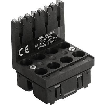 Composant électrique noir avec plusieurs emplacements et un marquage CE, numéro de modèle 'VMPA1-FB-EMG-8', destiné aux applications industrielles.