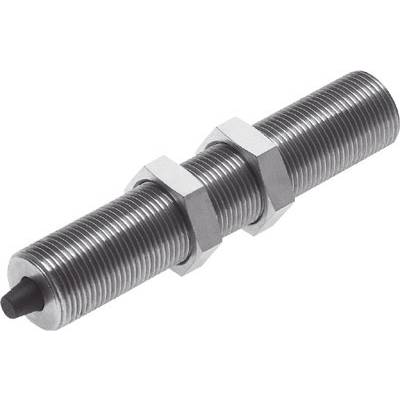 Boulon cylindrique en métal avec filetage, bride et deux écrous. Sert d'élément de fixation, fréquemment utilisé pour des machines ou des équipements techniques.