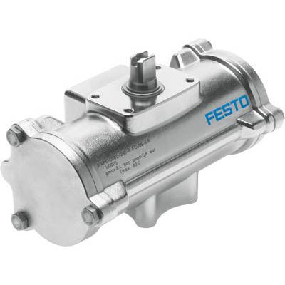 Un actionneur pneumatique argenté portant l'inscription 'FESTO' sur le côté. Adapté pour des applications industrielles.