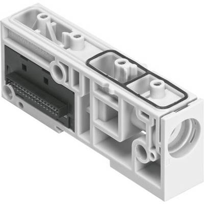 Une pièce en plastique blanc comportant plusieurs ouvertures et des joints d'étanchéité noirs, probablement un composant technique.