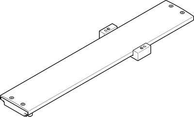 Un dessin technique d'une plaque métallique rectangulaire avec deux supports latéraux.
