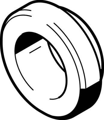 Illustration en noir et blanc d'un objet circulaire avec un large pourtour et un centre creusé, qui pourrait représenter une roue.