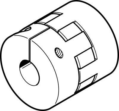 Dessin technique d'un accouplement cylindrique avec des entailles latérales et des perçages, probablement destiné à une connexion mécanique.