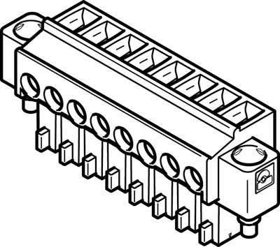 Dessin technique d'un connecteur à six broches, vue de dessus.