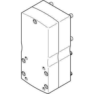 Dessin technique d'un composant rectangulaire avec plusieurs trous sur les côtés, probablement destiné à des applications industrielles.