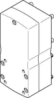 Un composant technique rectangulaire avec plusieurs trous de fixation et des connexions latérales, adapté au montage ou à l'installation.