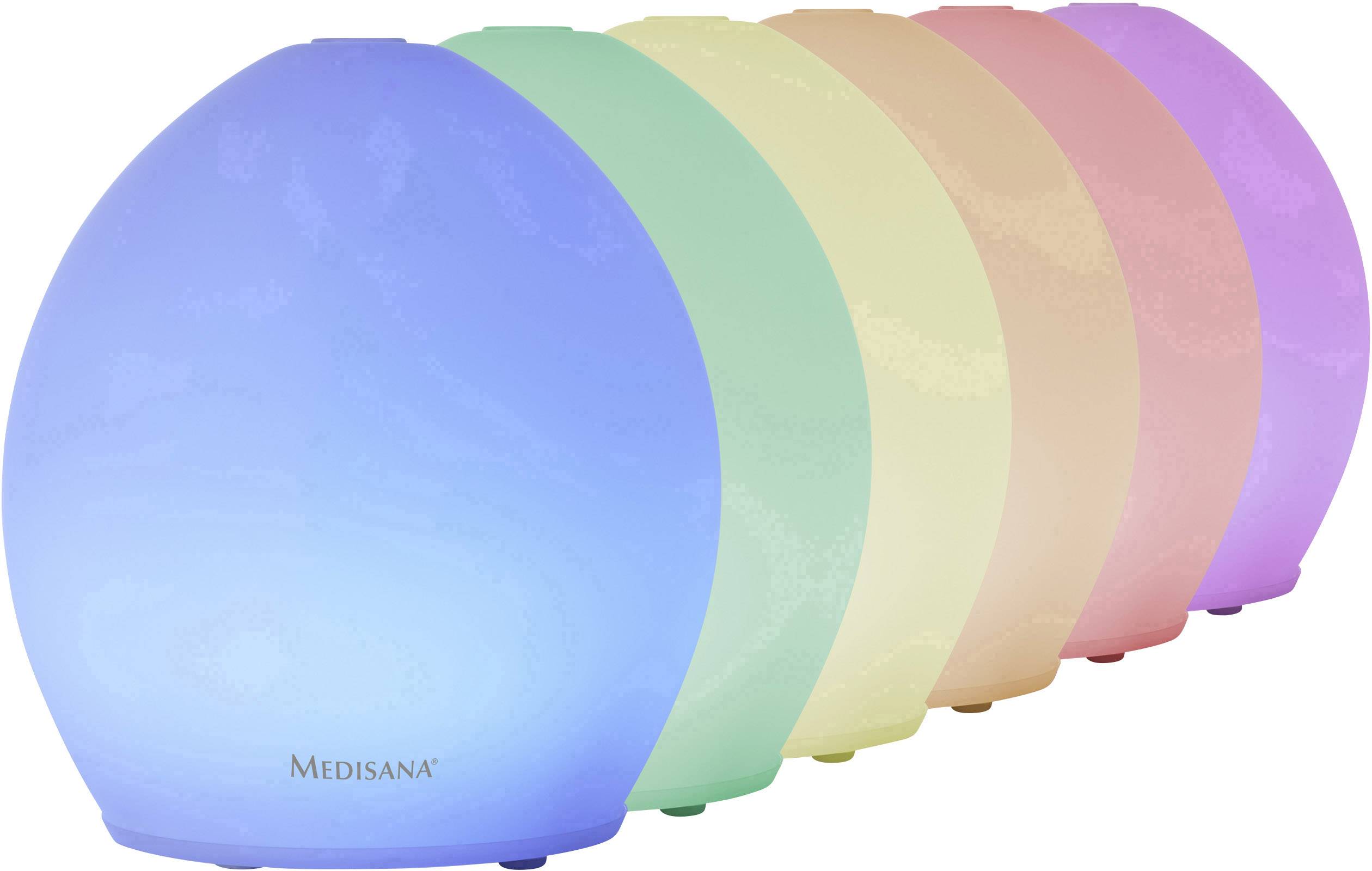 Un diffuseur de lumière LED ovale aux couleurs changeantes de bleu, vert, jaune, rose et orange.