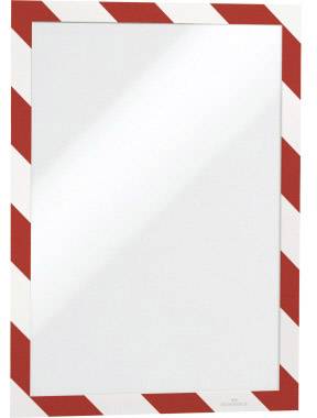 Miroir rectangulaire avec des rayures diagonales rouges et blanches sur le cadre, typique des usages de sécurité ou d'avertissement dans les environnements industriels.
