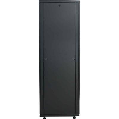 'Armoire en acier gris à surface lisse, reposant sur quatre pieds noirs, porte fermée à l'avant.'