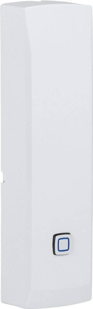 Un capteur blanc rectangulaire avec un bouton bleu sur la face avant.