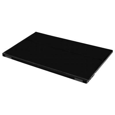 Un ordinateur portable noir et fin, vu de dessus, fermé. Design clair et minimaliste, sans logo visible ni marque apparente.