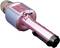 Un microphone portable rose avec haut-parleur intégré et touches de contrôle, adapté pour des performances de karaoké en déplacement.