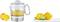 Image d'un extracteur de jus électrique à côté d'oranges, de citron vert et de citron coupés sur une planche à découper. L'extracteur contient du jus d'orange fraîchement pressé.