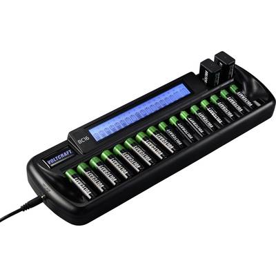 Chargeur de batterie avec affichage LCD, capable de charger simultanément plusieurs batteries AA et AAA. Affiche l'état de charge de chaque batterie.