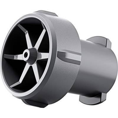 Un composant mécanique gris, cylindrique, avec un design rappelant une roue et comportant plusieurs rayons.
