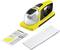 Nettoyeur vapeur portable jaune avec accessoires : Mode d'emploi et chiffon de nettoyage. Parfait pour les petits travaux ménagers.