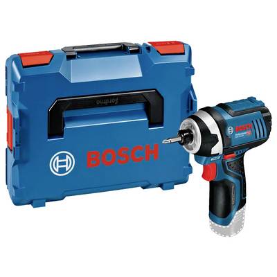 Un perceuse électrique bleue avec sa mallette de transport. La mallette et la perceuse portent la marque « Bosch ». La perceuse est compacte, avec un foret visible.