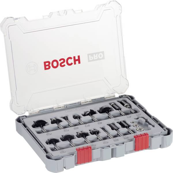SET de fraises, tige de 1/4 pouce, 15 pièces Bosch Professional 2607017473
