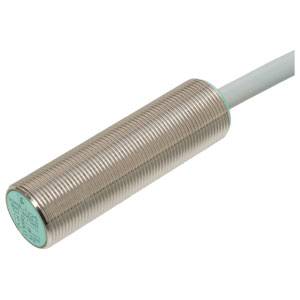 Capteur inductif cylindrique, boîtier métallique, avec connexion par câble pour applications industrielles.