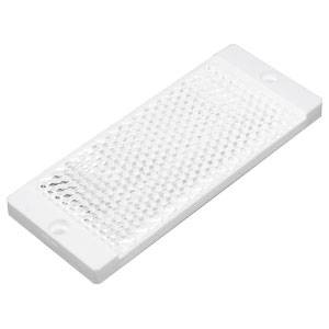 Plaque rectangulaire blanche en plastique avec une surface structurée et brillante.