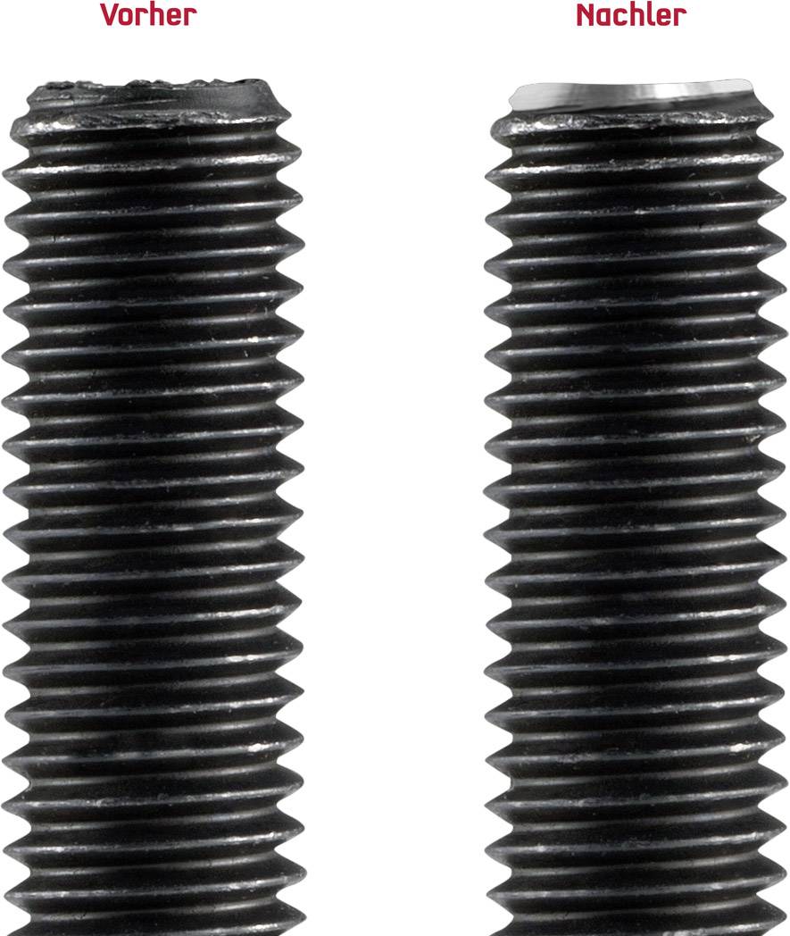 'Comparaison d'images de filetages de vis : À gauche, dommage au sommet ; à droite, intacte, finition lisse.'