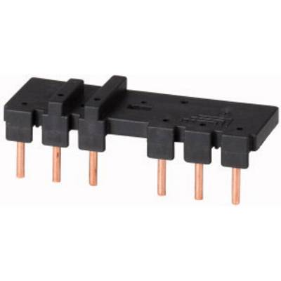 Un connecteur électrique composé d'un élément en plastique noir avec six broches en cuivre disposées parallèlement et saillantes.