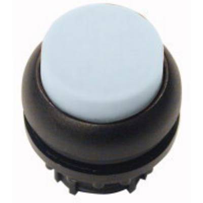 Un bouton-poussoir rond bleu avec un boîtier noir, probablement destiné à des appareils électroniques ou des systèmes de commande de machines.