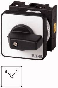 'Commutateur rotatif Eaton avec positionnement sur 0, possibilités de réglage entre 0 et 1, poignée noire, plaque de base rectangulaire.'