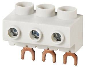 Barrette de connexion électrique tripolaire avec bornes à vis, adaptée pour une connexion sécurisée des fils dans les installations électriques.