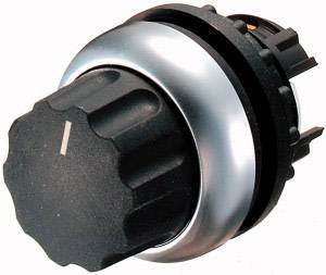 Un bouton rotatif noir avec un contour argenté, utilisé pour le contrôle ou le réglage sur des appareils électroniques.