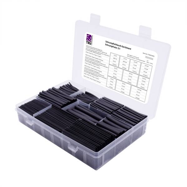 TRU COMPONENTS T1905CA055 Assortiment de gaines thermorétractables noir   Taux de retreint:2:1 750 parties